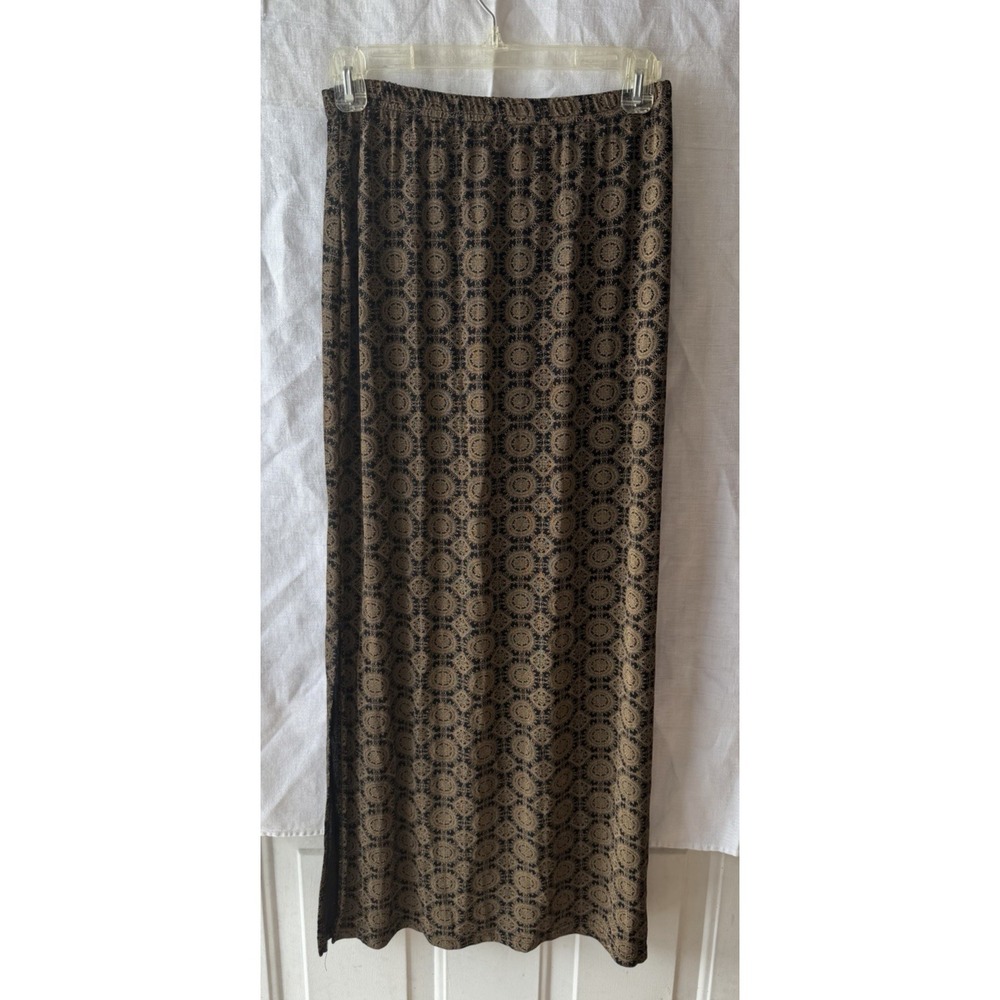 Womens Boho Maxi Skirt Black‎ Tan Elastic Waist Slit Festival Goth Y2K